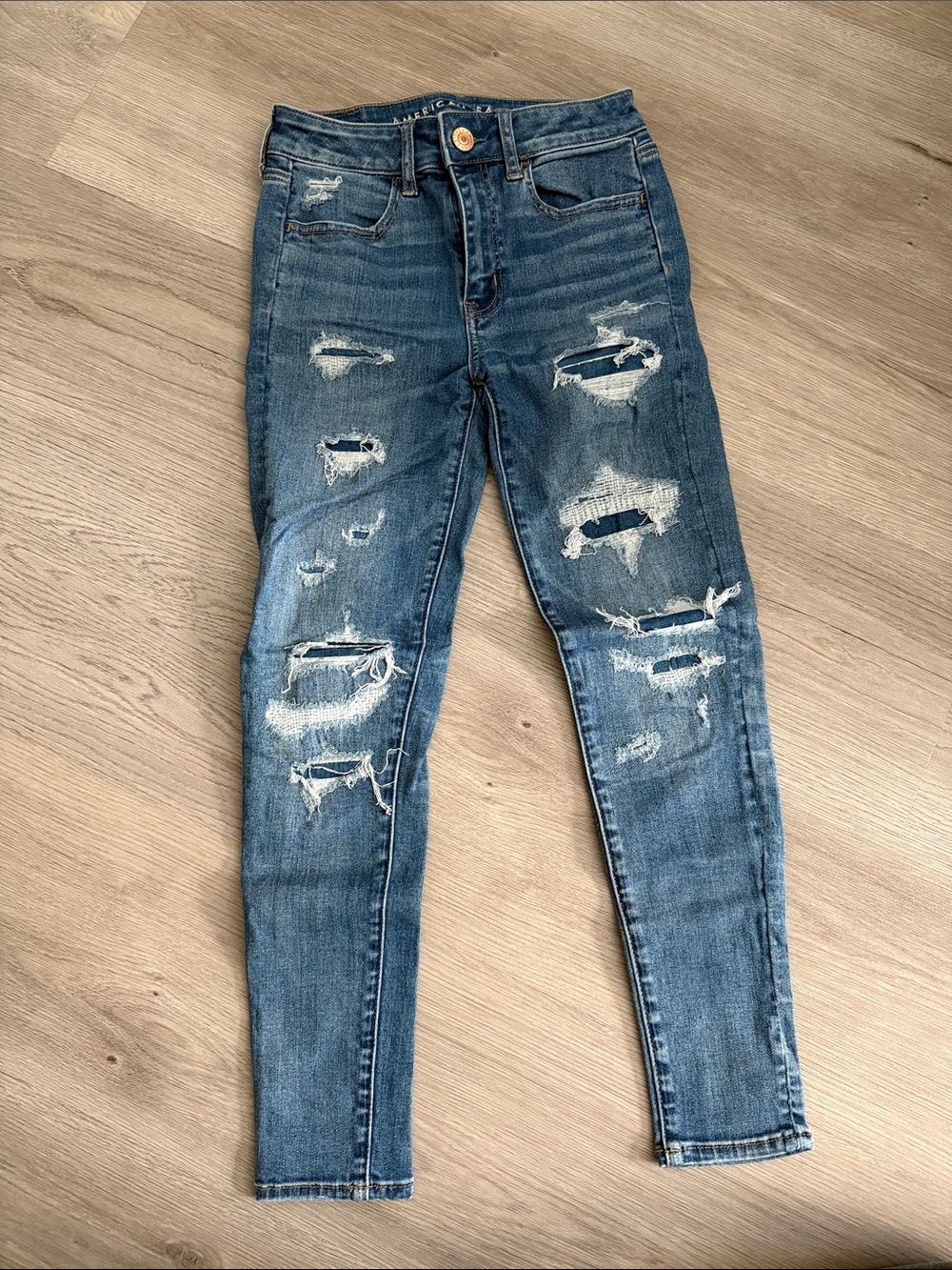 American Eagle Outfitters Women's Ripped High-Rise Skinny Jeans - Blue